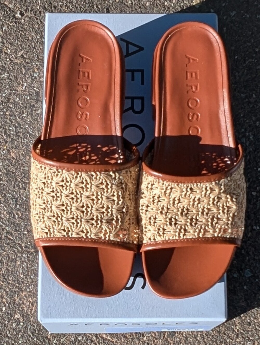 Aerosoft Clark Natural Raffia Slide Sandals (NEW)